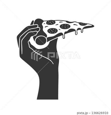 ピザを持つ手のシルエットアイコン ピザを持つ手のシルエットアイコン 136626910