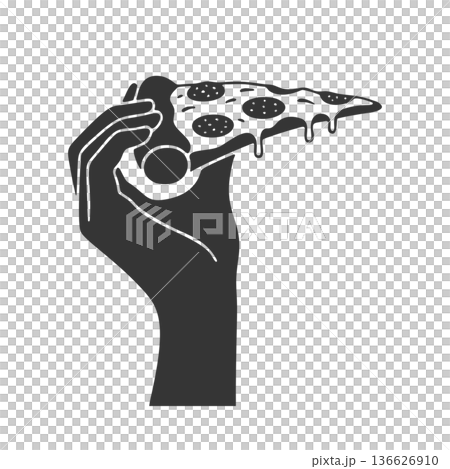 ピザを持つ手のシルエットアイコン ピザを持つ手のシルエットアイコン 136626910