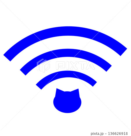 インターネット接続OK!フル電波WiFiアイコン_シンプルな猫顔_青 インターネット接続OK!フル電波WiFiアイコン_シンプルな猫顔_青 136626918