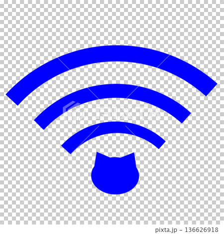 インターネット接続OK!フル電波WiFiアイコン_シンプルな猫顔_青 インターネット接続OK!フル電波WiFiアイコン_シンプルな猫顔_青 136626918