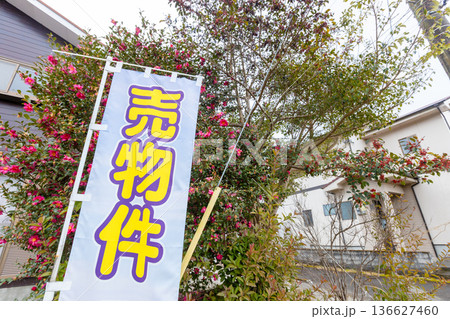 売り物件ののぼりが立っている売り出し中の中古住宅 136627460