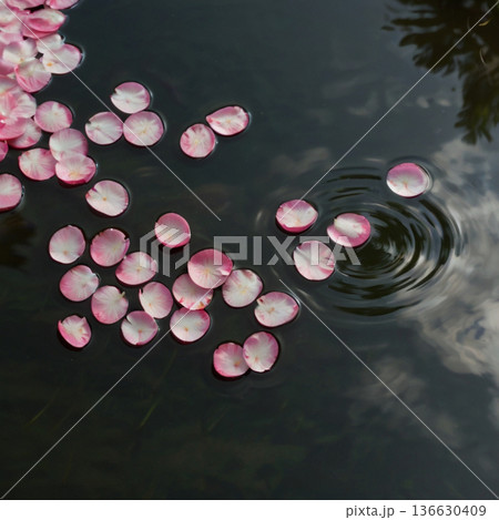 水面に浮かぶ桜の花びら 136630409