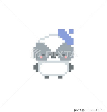 青色ベレー帽とシマエナガの雛のドット絵 136631158