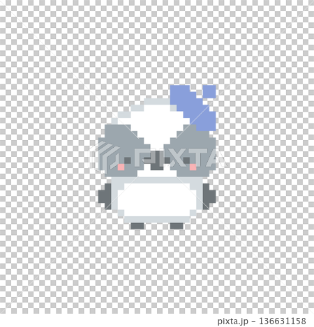 青色ベレー帽とシマエナガの雛のドット絵 136631158