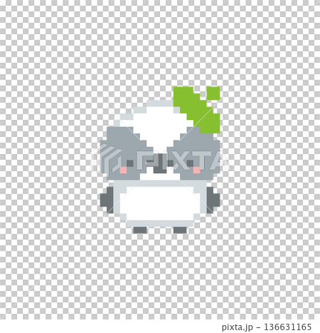 Pixel art of a green beret and a long-tailed tit chick 136631165