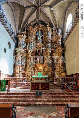 Interior of historic Saint Pierre church in Prades in Languedoc- Interior of historic Saint Pierre church in Prades in Languedoc- 136631413