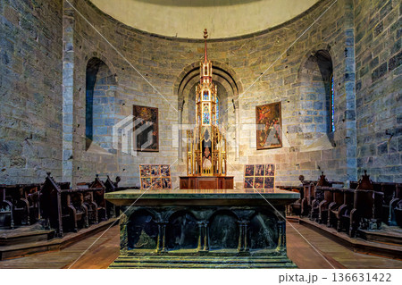 Interior of the Abbey of Saint-Savin near Argeles-Gazost, French 136631422