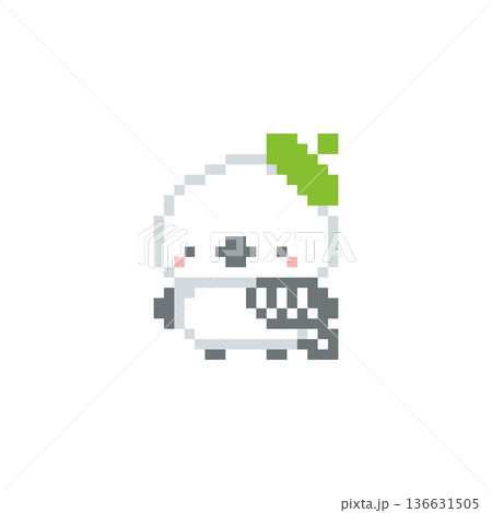 緑色のベレー帽とシマエナガのドット絵 緑色のベレー帽とシマエナガのドット絵 136631505