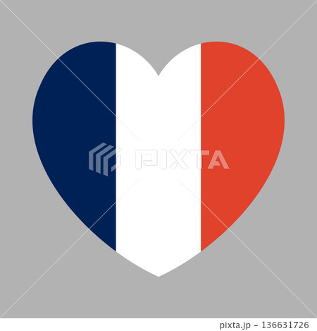 France flag in heart shape. National heart shaped flag. France flag button, badge, banner, sticker. French flag icon. France flag in heart shape. National heart shaped flag. France flag button, badge, banner, sticker. French flag icon. 136631726