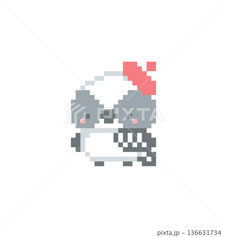 赤色ベレー帽とシマエナガの雛のドット絵 136631734