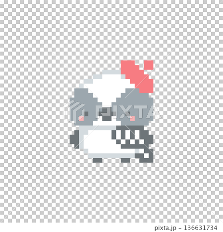 赤色ベレー帽とシマエナガの雛のドット絵 136631734