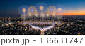 花火大会　夏祭り　夜景　夕焼け空 136631747