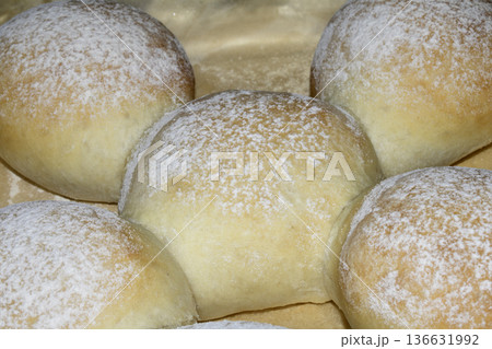 Fresh Home Made Bread Rolls Close Up Baked Goods 136631992