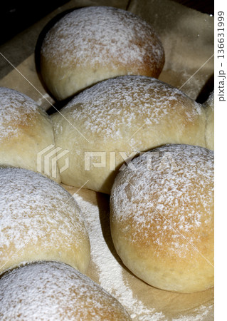 Fresh Home Made Bread Rolls Close Up Baked Goods 136631999