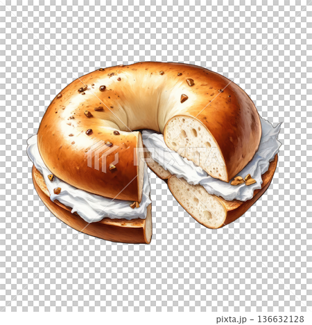 Bagel with cream cheese and garlic topping, fresh and tasty 136632128