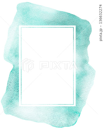 Rectangular frame over watercolor turquoise hand painted stain, design element. Isolated illustration Rectangular frame over watercolor turquoise hand painted stain, design element. Isolated illustration 136632274
