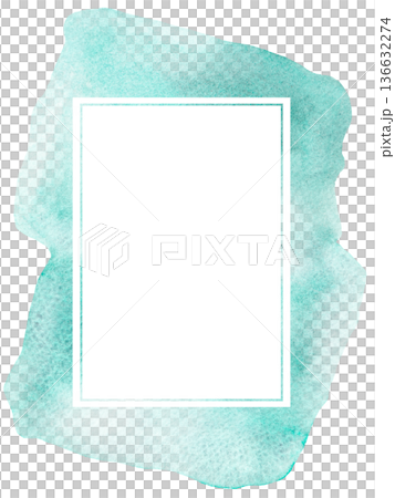 Rectangular frame over watercolor turquoise hand painted stain, design element. Isolated illustration Rectangular frame over watercolor turquoise hand painted stain, design element. Isolated illustration 136632274