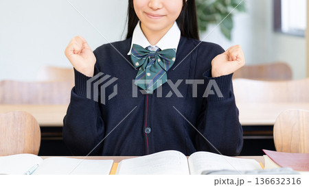 ガッツポーズをする受験生・女子高校生 ガッツポーズをする受験生・女子高校生 136632316