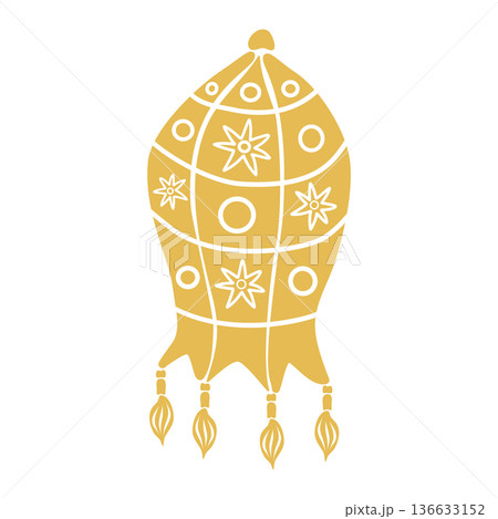 Indian lamp with traditional festive mirror embroidery ornament . Hand drawn vector illustration. Holiday and interior design, for oriental magazines, maps greeting cards, clip arts. Indian lamp with traditional festive mirror embroidery ornament . Hand drawn vector illustration. Holiday and interior design, for oriental magazines, maps greeting cards, clip arts. 136633152