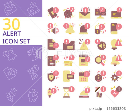 set of 30 alert,warning,caution,notification flat style icon 136633208