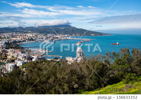 View of the port of Ceuta, a Spanish city in North Africa, at sunrise View of the port of Ceuta, a Spanish city in North Africa, at sunrise 136633352
