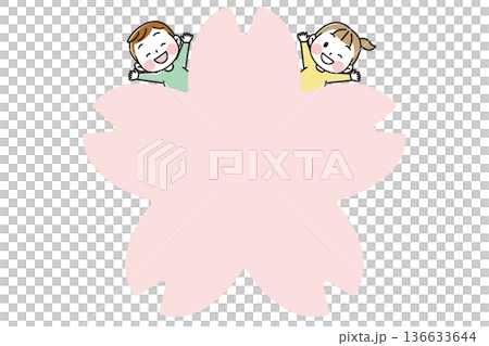 かわいい子供たちと桜の花のフレーム 136633644
