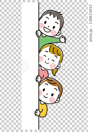 横からのぞいているかわいい3人の子どもたちのイラスト 136633652