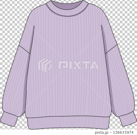 Hand Drawn Minimalist Illustration of an Oversized Lavender Ribbed Sweater for Cozy Lounge Fashion and Autumn Apparel Design Hand Drawn Minimalist Illustration of an Oversized Lavender Ribbed Sweater for Cozy Lounge Fashion and Autumn Apparel Design 136633974