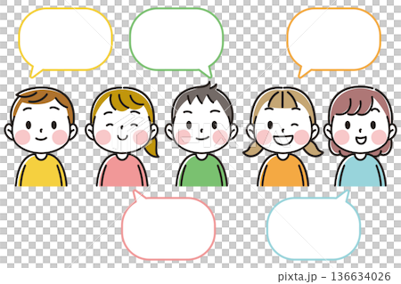 シンプルでかわいい子供たちとふきだしのイラスト 136634026