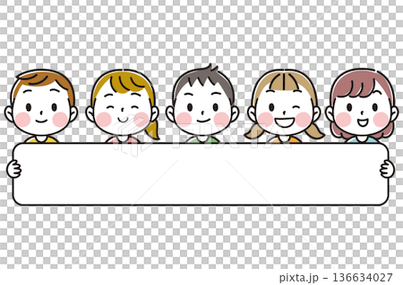 長方形のメッセージボードを持つかわいい子供たちのフレーム 長方形のメッセージボードを持つかわいい子供たちのフレーム 136634027