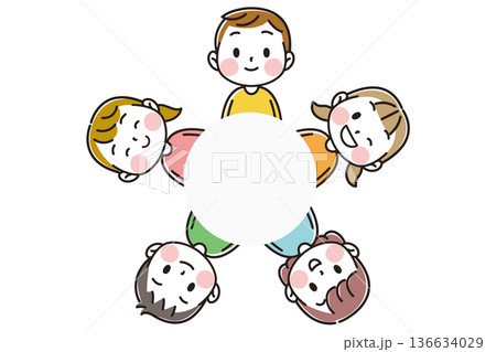 円になっている子供たちのシンプルでかわいいイラスト 136634029