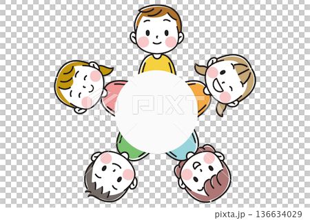 円になっている子供たちのシンプルでかわいいイラスト 136634029
