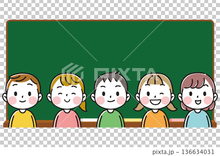 A simple and cute illustration of children standing in front of a blackboard A simple and cute illustration of children standing in front of a blackboard 136634031