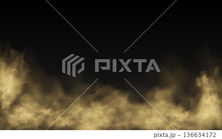 Abstract background with a lower border of a cloud of brown dust or smoke with particles. Abstract background with a lower border of a cloud of brown dust or smoke with particles. 136634172