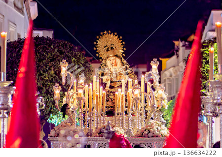Religious Float with the Virgin Mary at Night 136634222