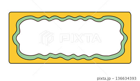 Creative scalloped border frame flat design illustration with green outline and yellow background for digital scrapbooking or presentation 136634393