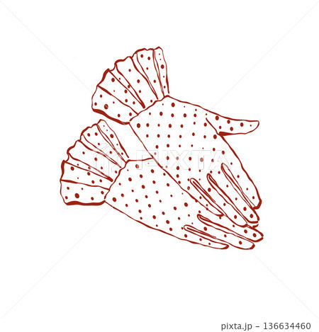 Illustration of vintage womens polka-dot gloves. Outline clip art of fashionable womens accessories. Vector linear retro illustration in red. Fashion, style. Illustration of vintage womens polka-dot gloves. Outline clip art of fashionable womens accessories. Vector linear retro illustration in red. Fashion, style. 136634460