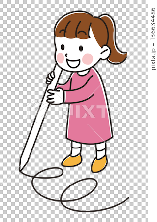 圖：一個女孩用大號觸控筆畫線條 136634486