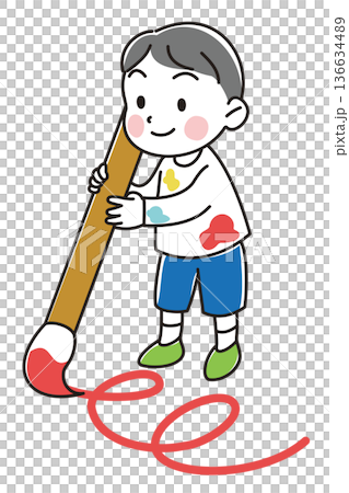 男孩用大畫筆作畫的插圖 男孩用大畫筆作畫的插圖 136634489