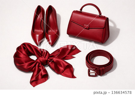 Stylish monochrome collection of women's red leather accessories 136634578