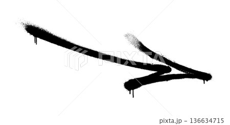 Graffiti arrow with overspray in black over white. 136634715