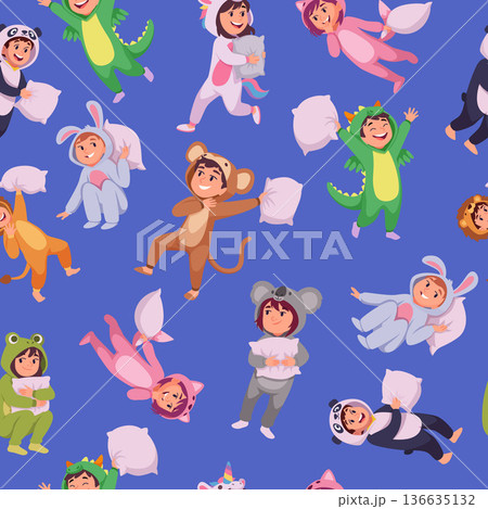 Pajamas party. seamless background with cute kids costumes. vector pattern Pajamas party. seamless background with cute kids costumes. vector pattern 136635132