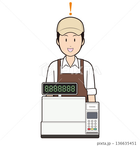 レジスターと男性カフェ店員③ 136635451