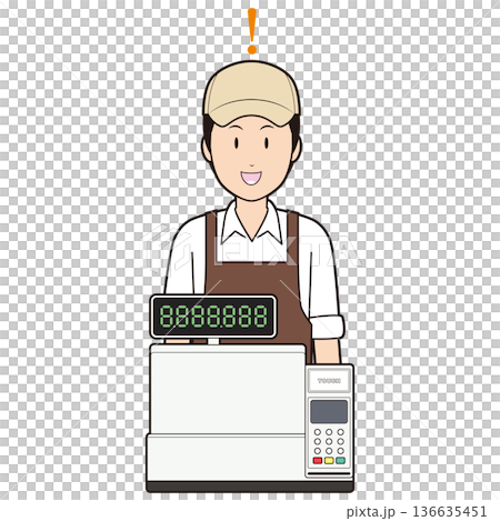 レジスターと男性カフェ店員③ 136635451