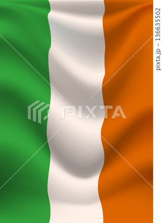 Vector Ireland flag with realistic fabric folds, vertical design element isolated. 136635502