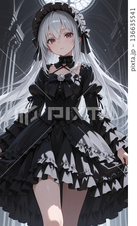 黒いゴスロリファッションの美少女イラスト 136635541