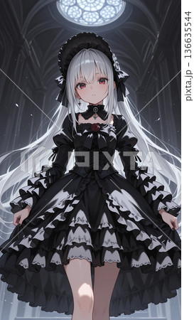 黒いゴスロリファッションの美少女イラスト 136635544
