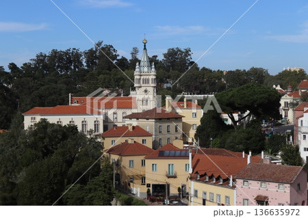 Sintra Town Hall with its iconic neo-Manueline tower, Portugal. Sintra Town Hall with its iconic neo-Manueline tower, Portugal. 136635972