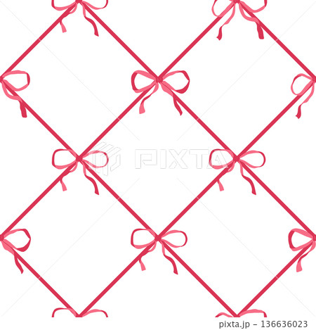 Diagonal Ribbon Grid Pattern Template. Modular Lattice with Bows for Custom Designs 136636023