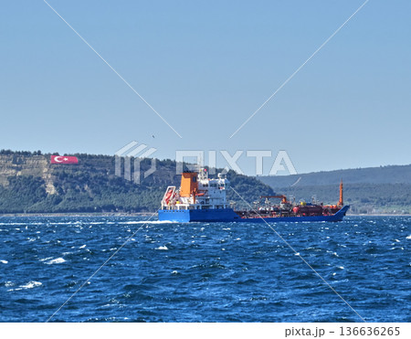 Tanker ship crossing Canakkale strait Tanker ship crossing Canakkale strait 136636265